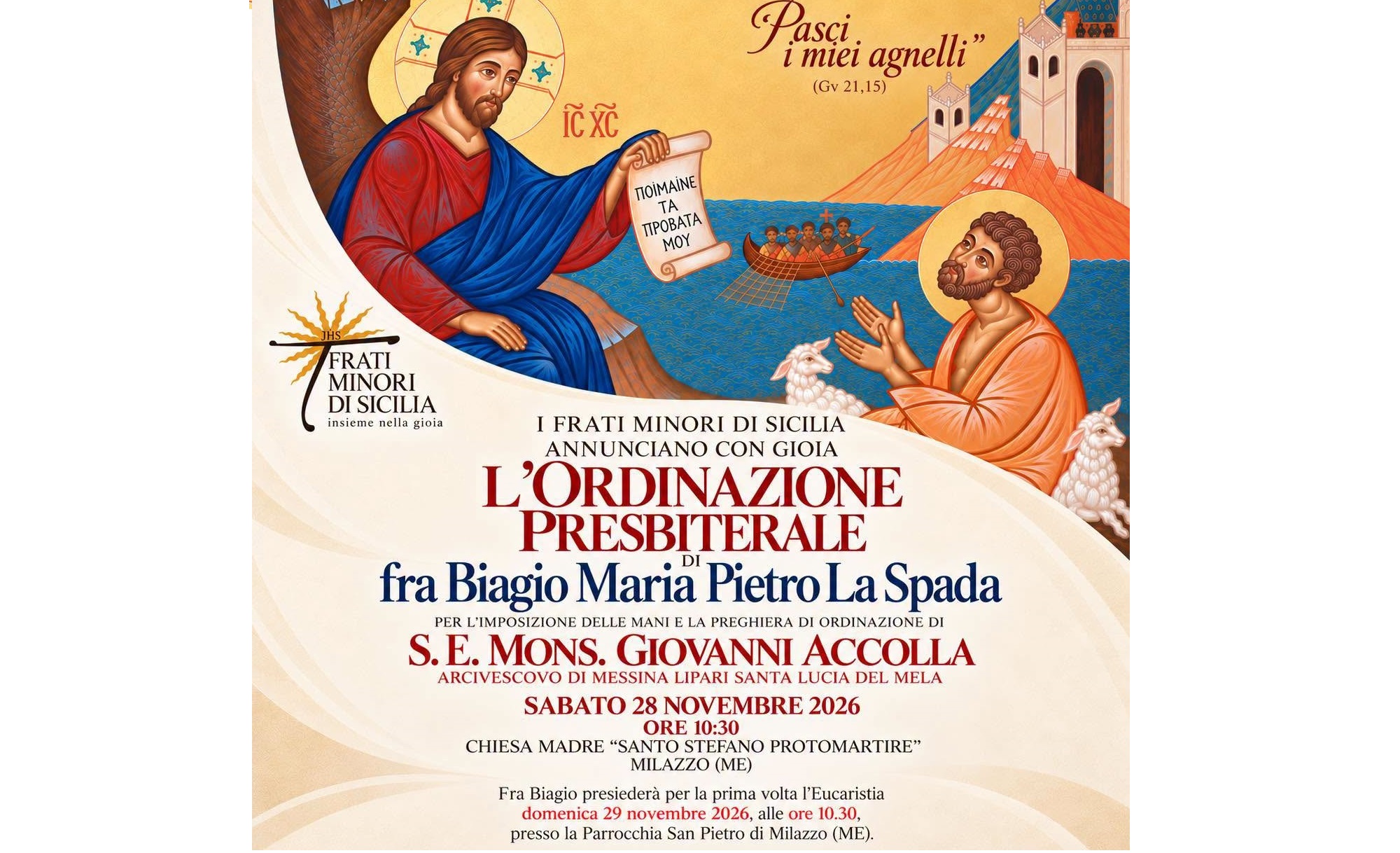 ORDINAZIONE-FRA-BIAGIO-LA-SPADA MILAZZO IN FESTA PER L'ORDINAZIONE DI FRATE BIAGIO LA SPADA, CRESCIUTO A S. PIETRO